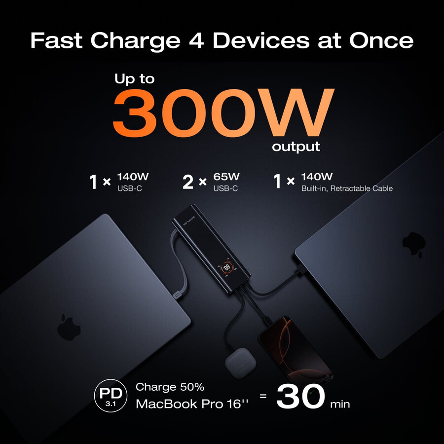 banco de energía ecoflow rapid pro 27 650 mah 300 w 140 w cable integrado