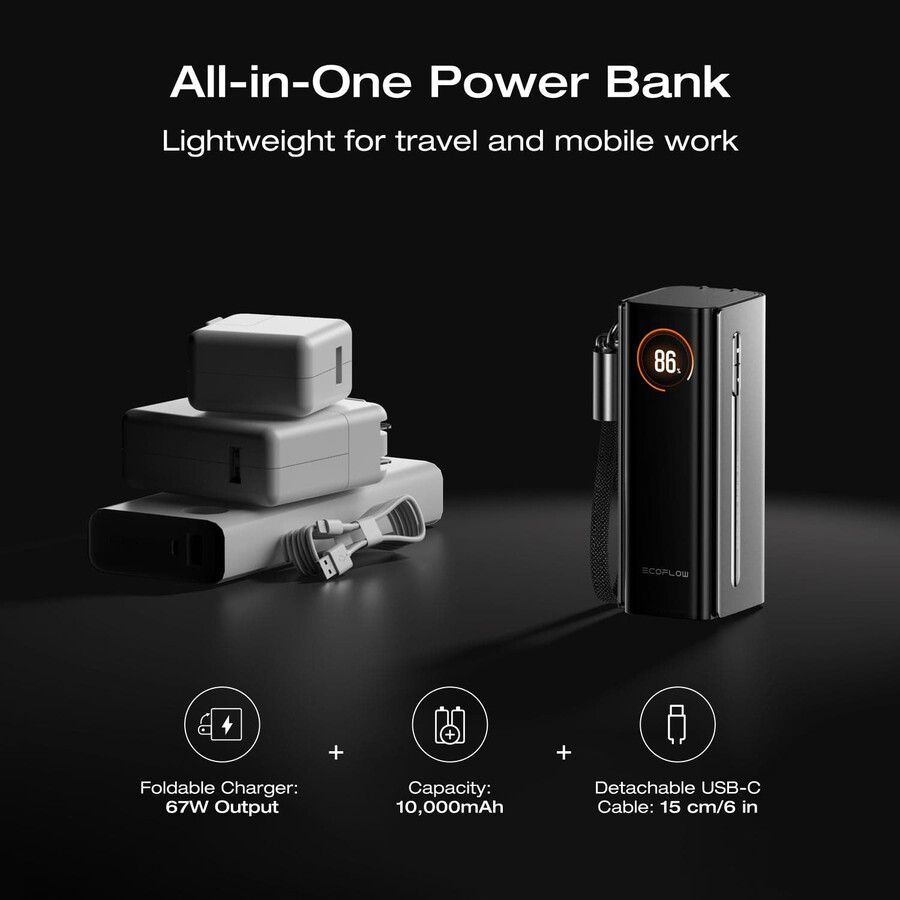 banco de energía 3 en 1 ecoflow rapid pro 10 000 mah 67 w