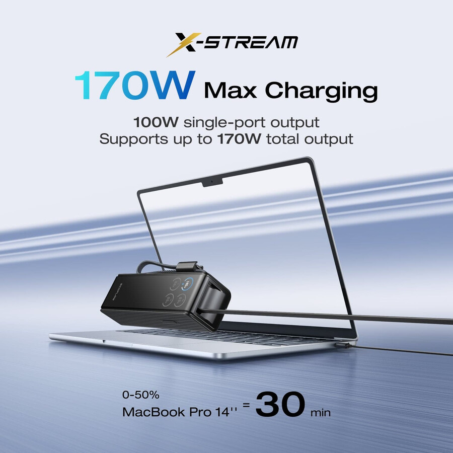 banco de energía ecoflow rapid 25 000 mah 170 w 100 w cables integrados y retráctiles