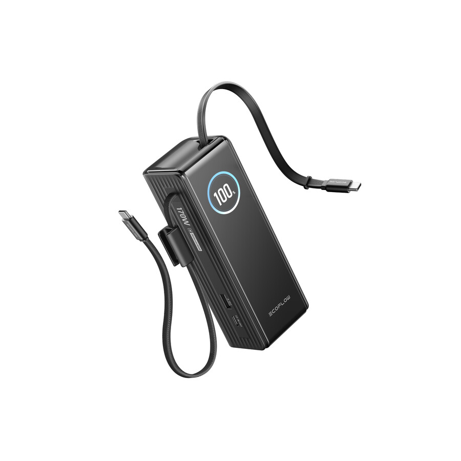 banco de energía ecoflow rapid 25 000 mah 170 w 100 w cables integrados y retráctiles