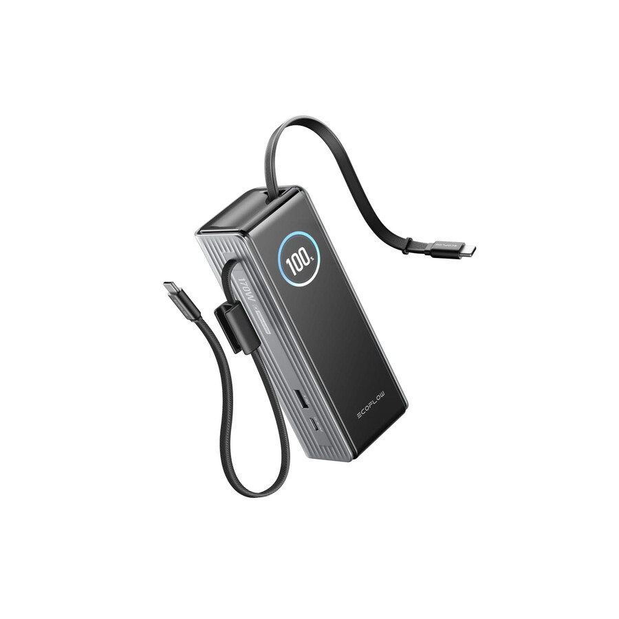banco de energía ecoflow rapid 25 000 mah 170 w 100 w cables integrados y retráctiles