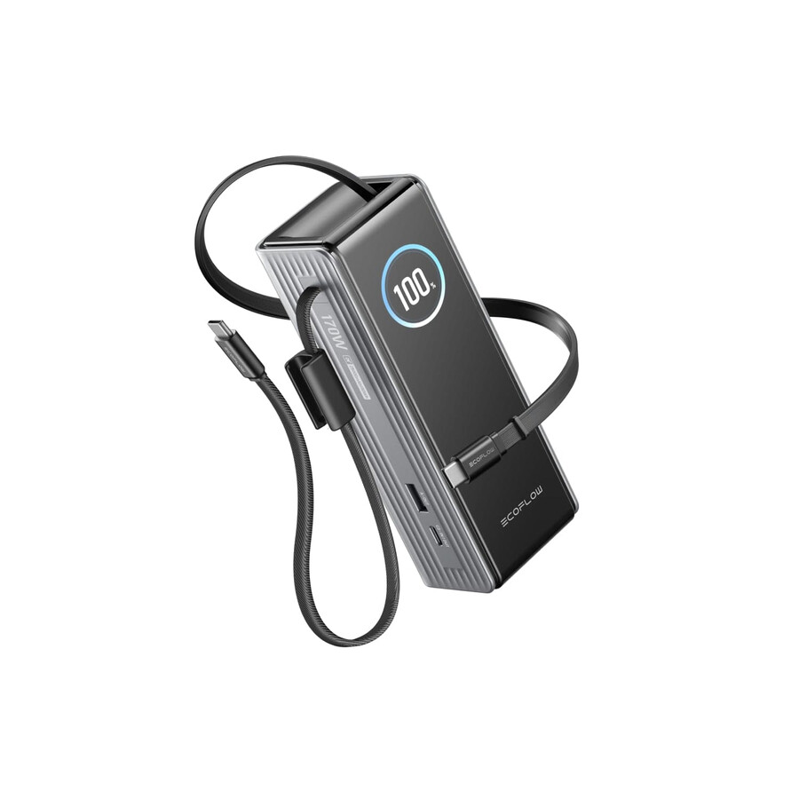 banco de energía ecoflow rapid 25 000 mah 170 w 100 w cables integrados y retráctiles