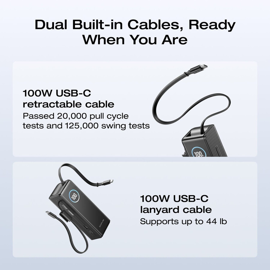 banco de energía ecoflow rapid 25 000 mah 170 w 100 w cables integrados y retráctiles